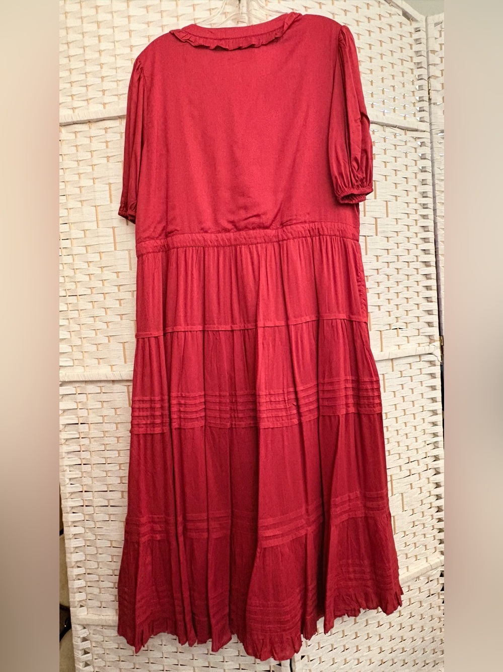 JessaKae Heartbreaker V-Neck Tiered Rose Pink Midi Dress Large - Picture 3 of 7